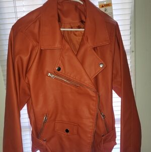 Ashley Stewart Vibrant Orange Leather Jacket
